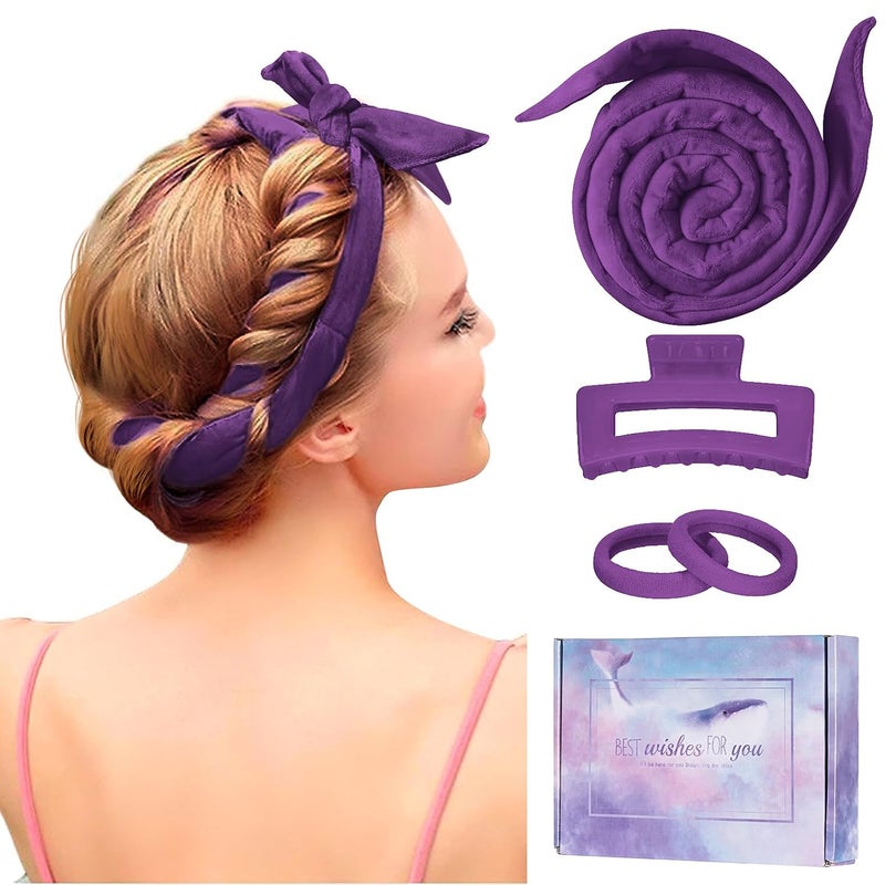 Flylipu Heatless Curling Rod Headband, Upgraded 60' Extra Long Soft Velvet Hair Curlers to Sleep In, No Heat Curls for Most Hair Types, Includes Directions (Purple, 1 Count) - Image 1